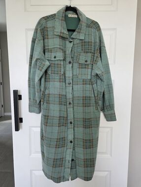 Free People Ruby Plaid Long Button-Up Jacket